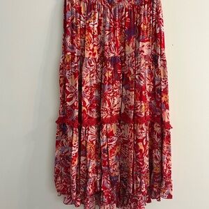 Free People Red and Blue Floral Maxi Skirt